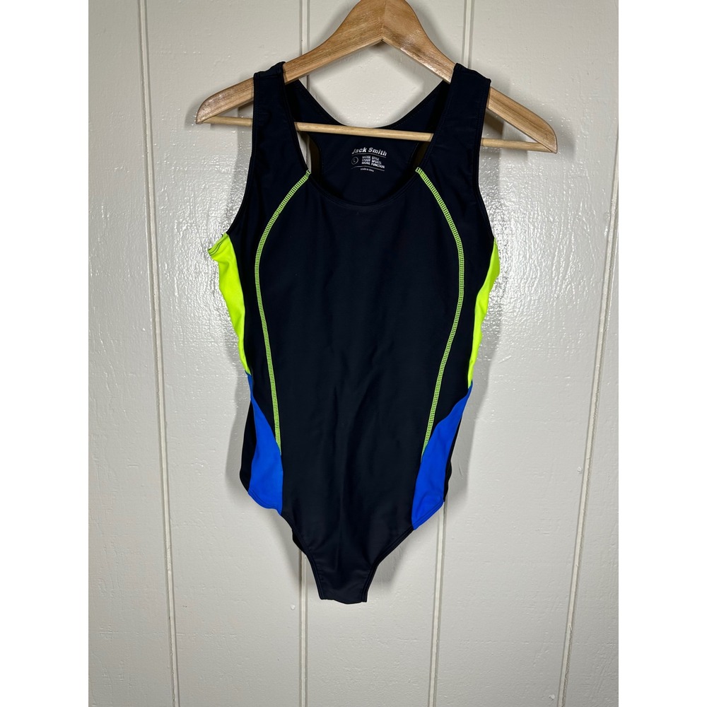 Jack Smith Swimsuit Women L Black One Piece Racerback Athletic Colorblock Sporty